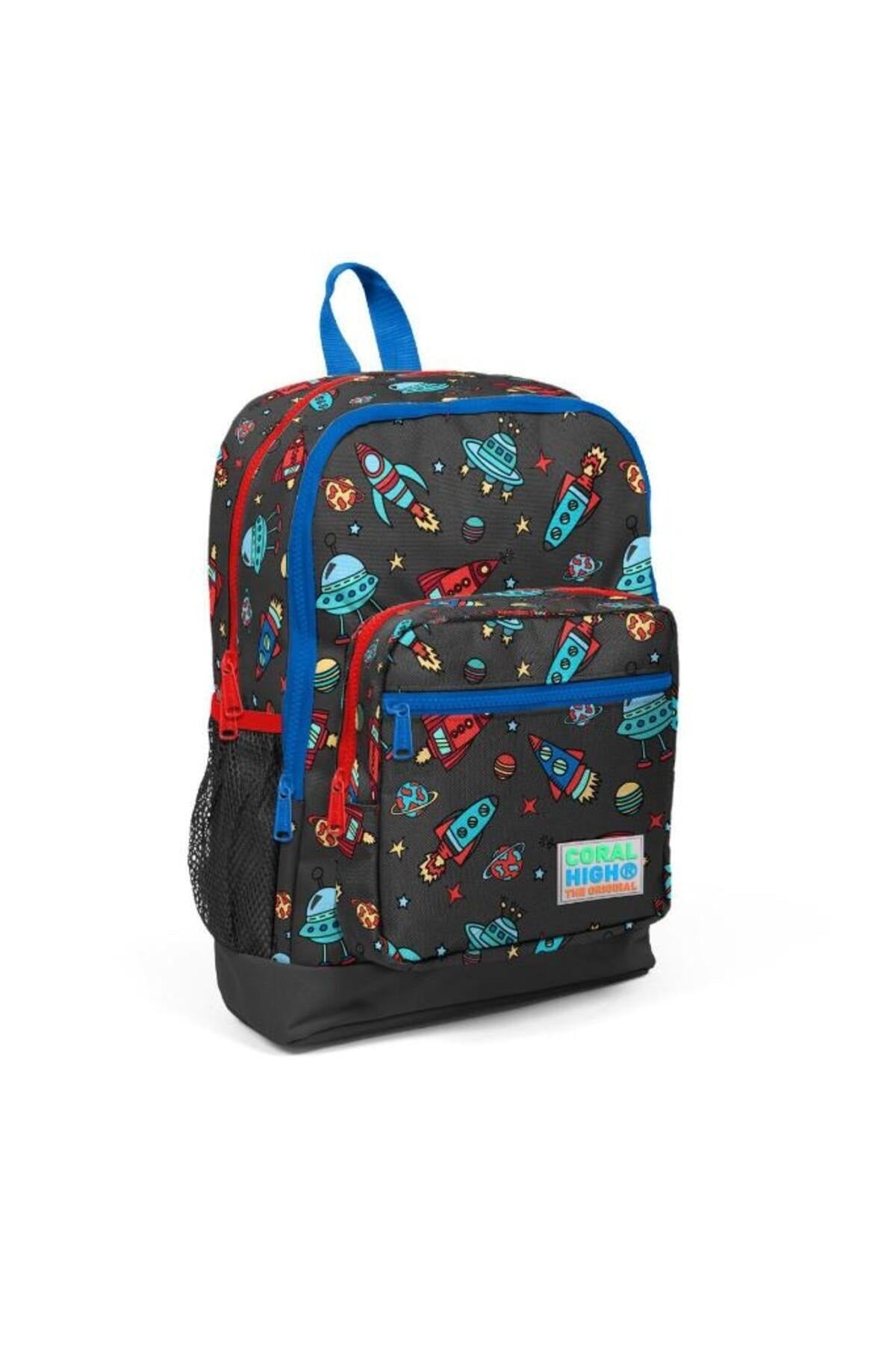 Kids Dark Gray Red Space Patterned USB 3 Pcs School Bag Set SET0123279