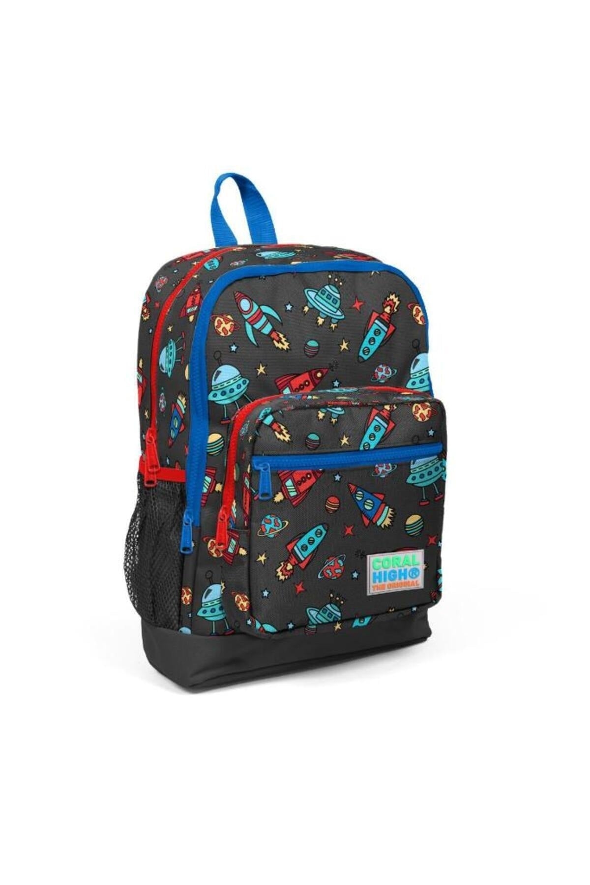 Kids Dark Gray Red Space Patterned Usb 3 Pcs School Bag Set Set0123279