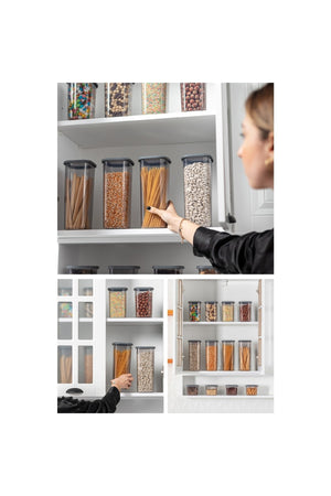 Labeled 15 Piece Square Food Storage Container Set 5X(0.55 Liter, 1.2 Liter, 1.75 Liter) Anthracite