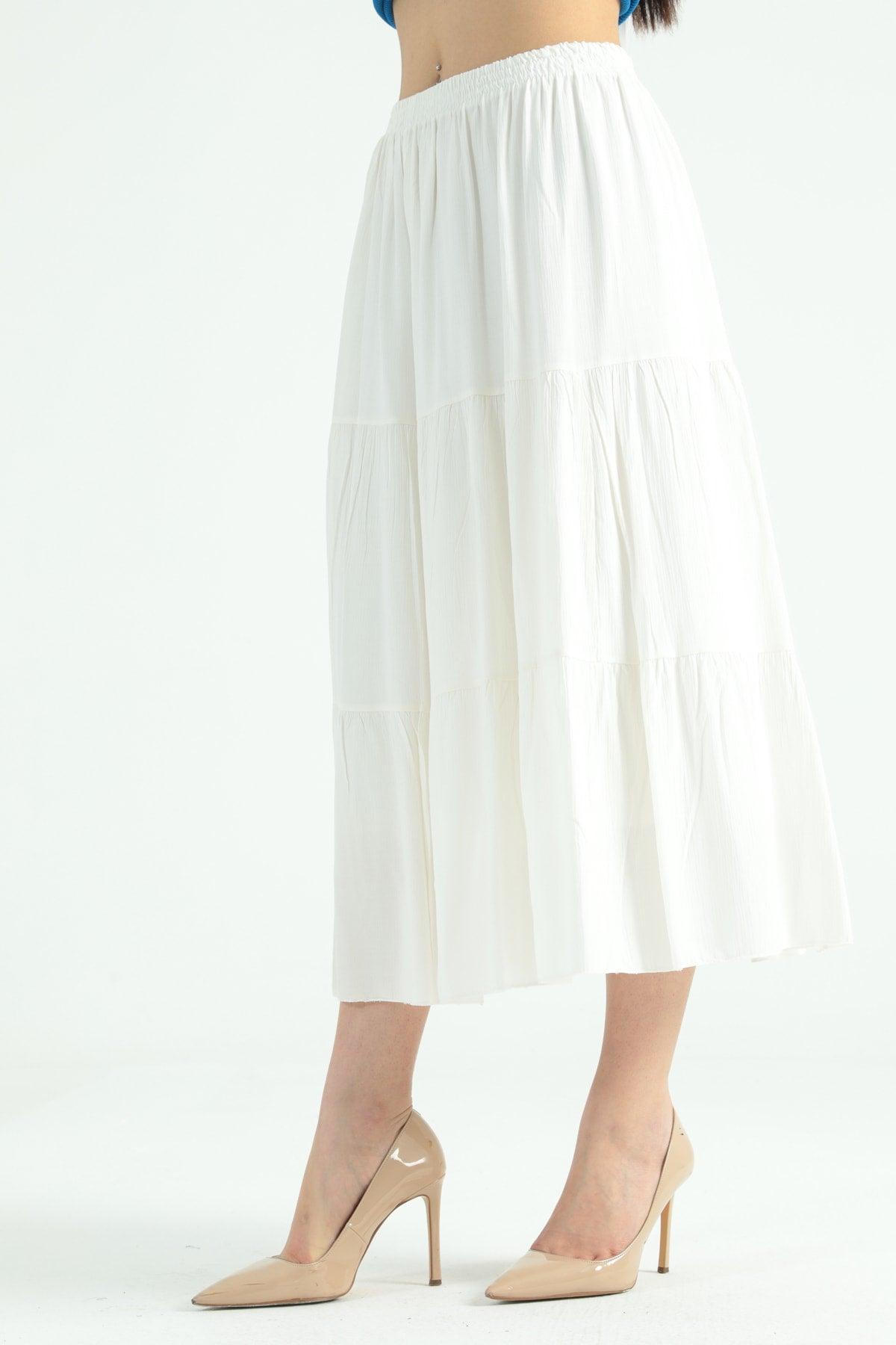 Solid Frilled Long Skirt White - Swordslife