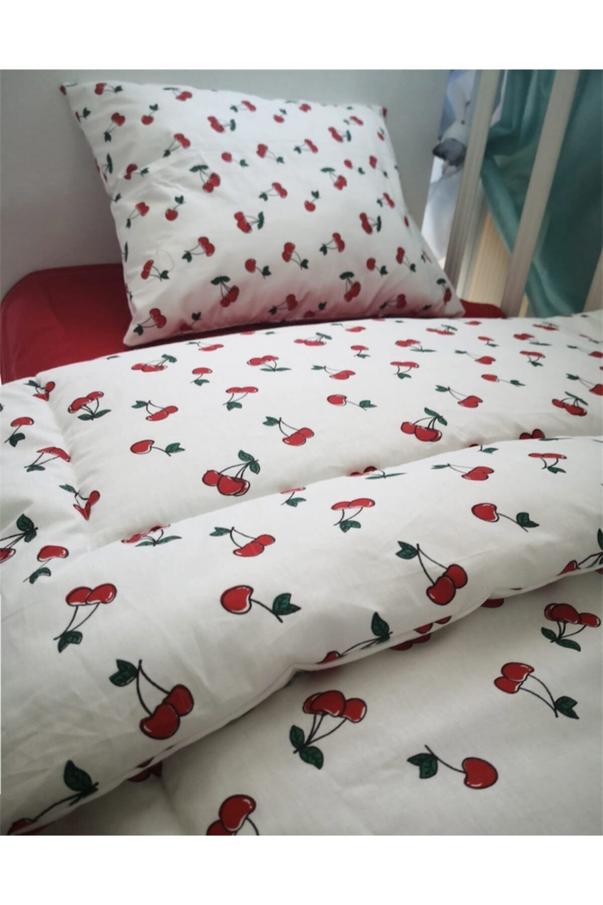 Baby Girl Cherry Red Cotton Duvet Cover Set 100X150