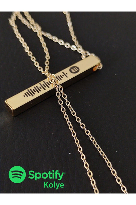 Unisex Spotify Coded Gold Color Bijouterie Stick Bar Necklace Chain - Swordslife
