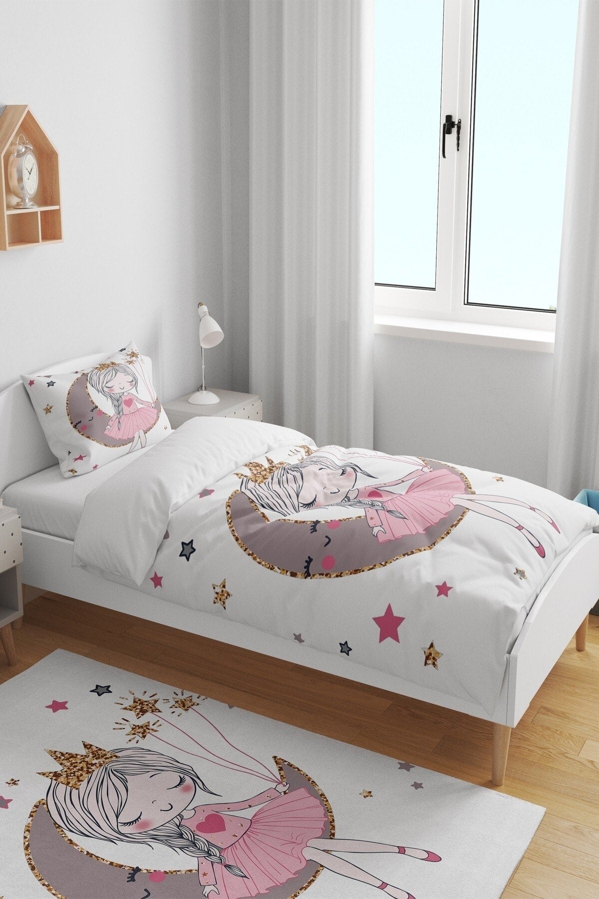 White Moon Princess Patterned Single Baby Child Duvet Cover Set