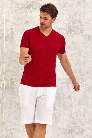 Gimaldo V-Neck T-Shirt - Claret Red