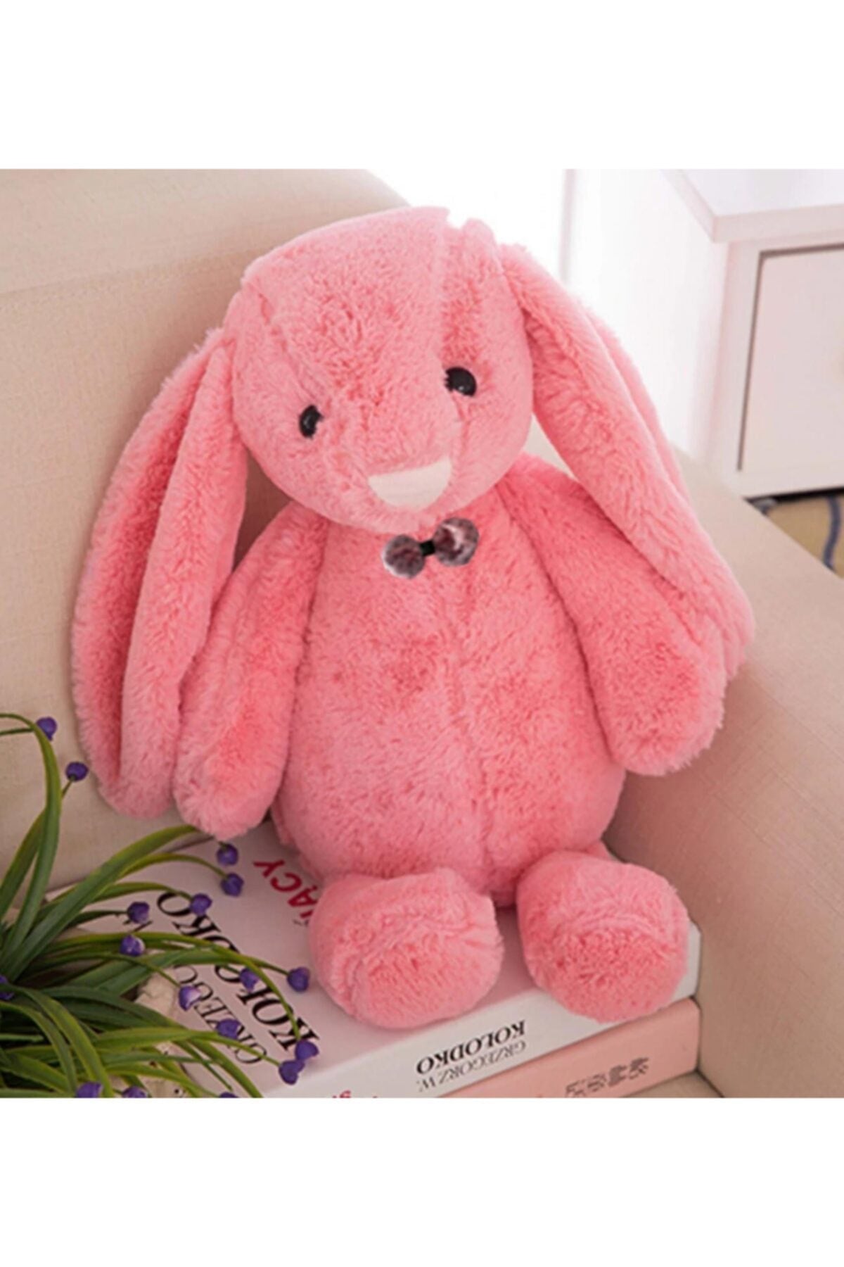 Sleeping Friend Long Ear Bunny Plush Rabbit With Bow Tie 65 Cm