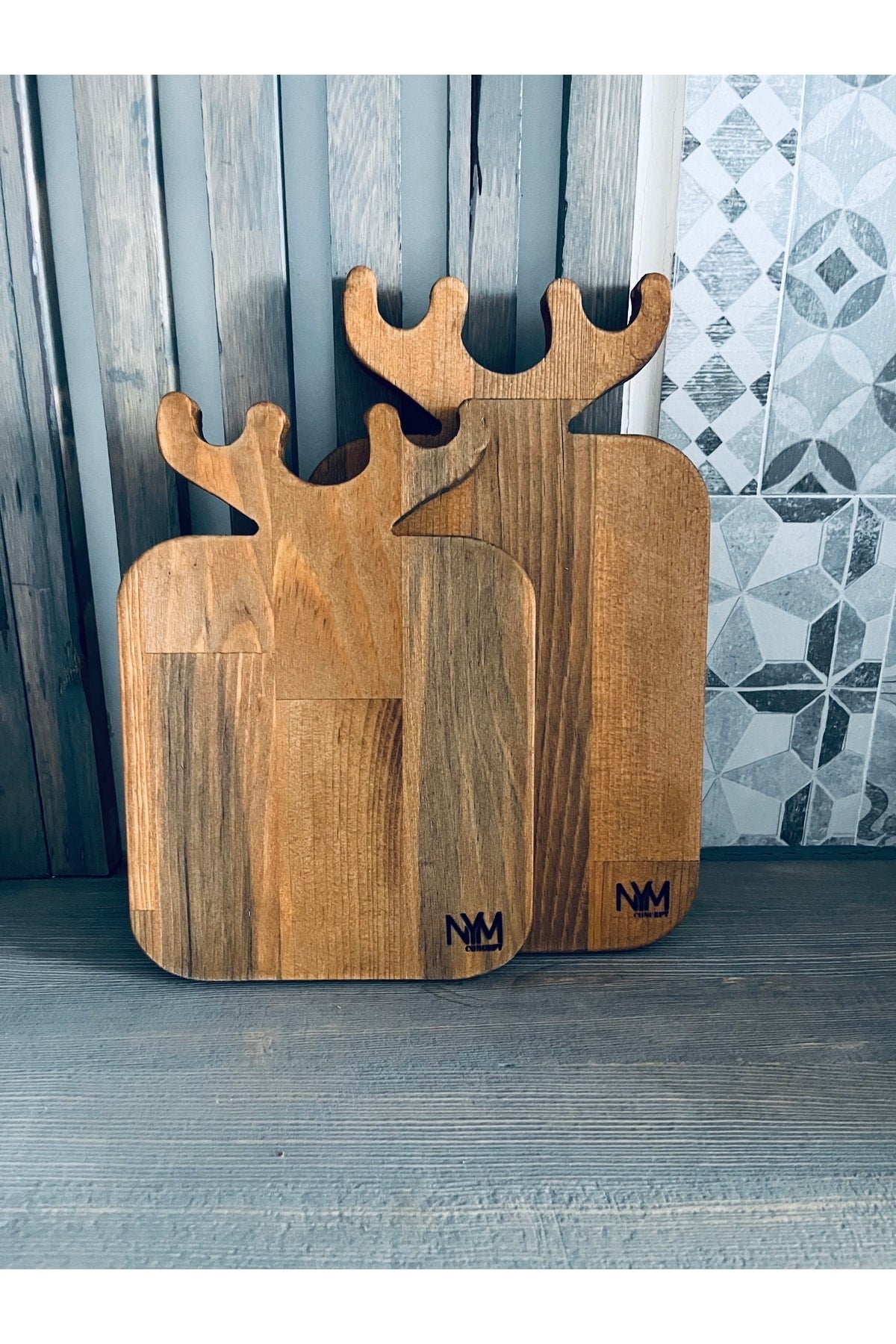 2 Pcs Deer Cutting/Presentation/Serving/Coffee Plate 100% Pine