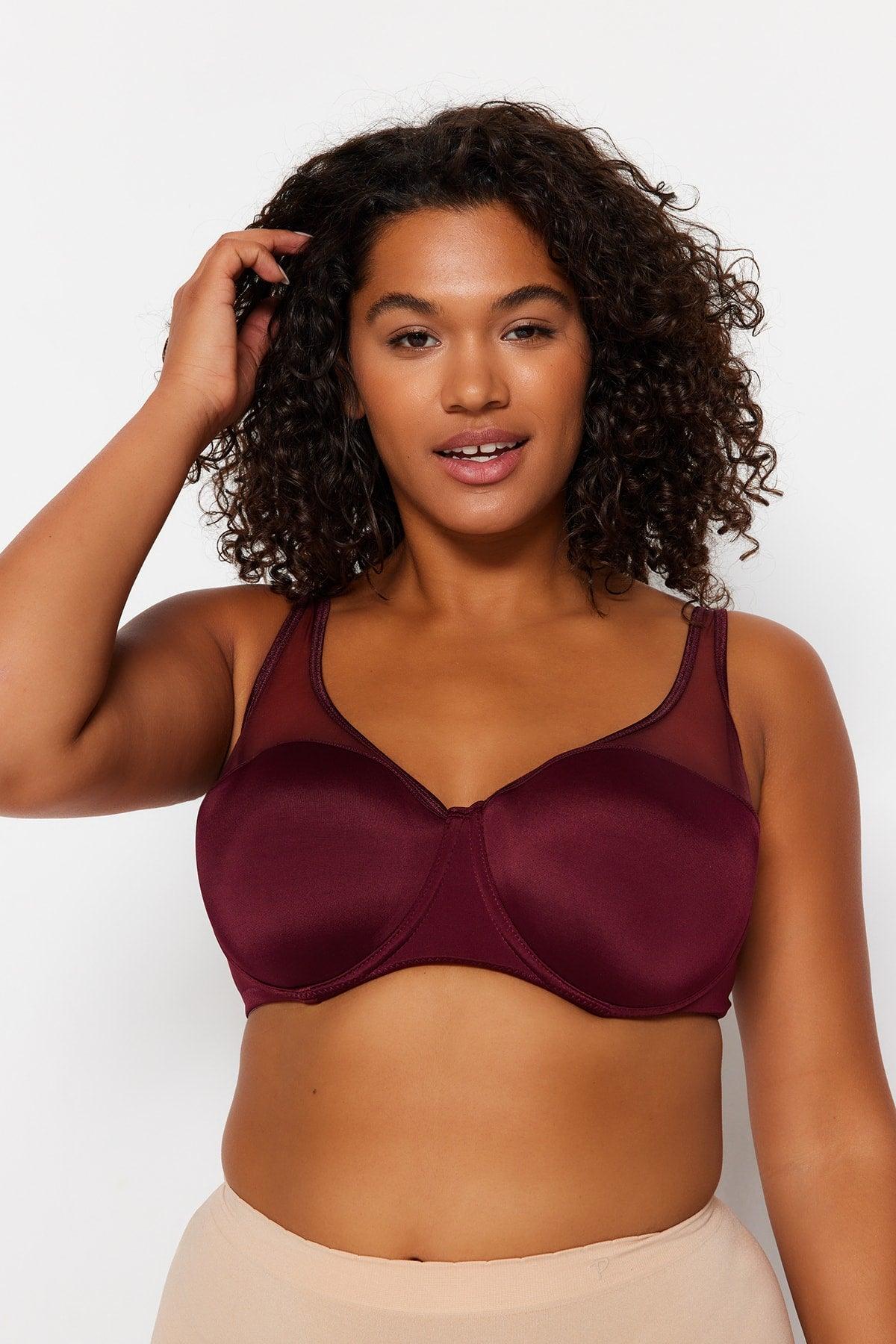 Claret Red Mesh Detailed Contouring Bra TBBAW23CW00004 - Swordslife