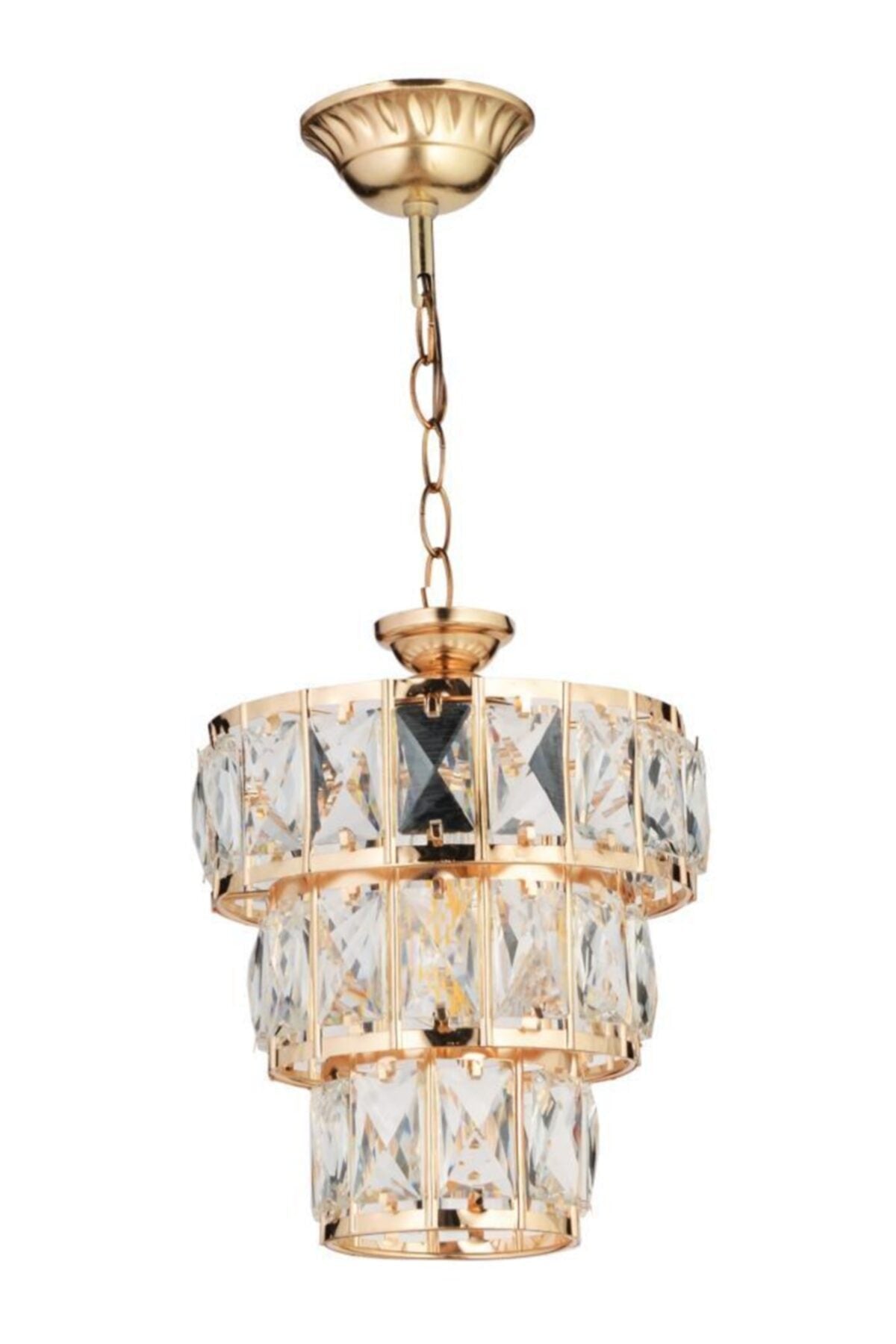 Miraç 3 Tier Crystal Gold Chandelier