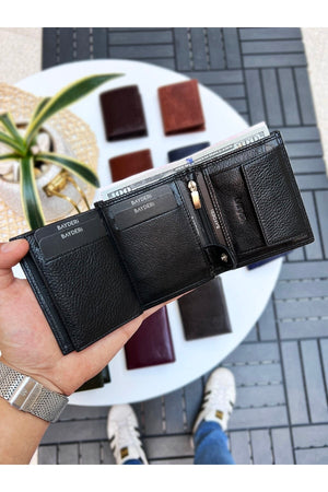 Luna Genuine Leather Handy Coin Holder Kibar Men'S Wallet Black