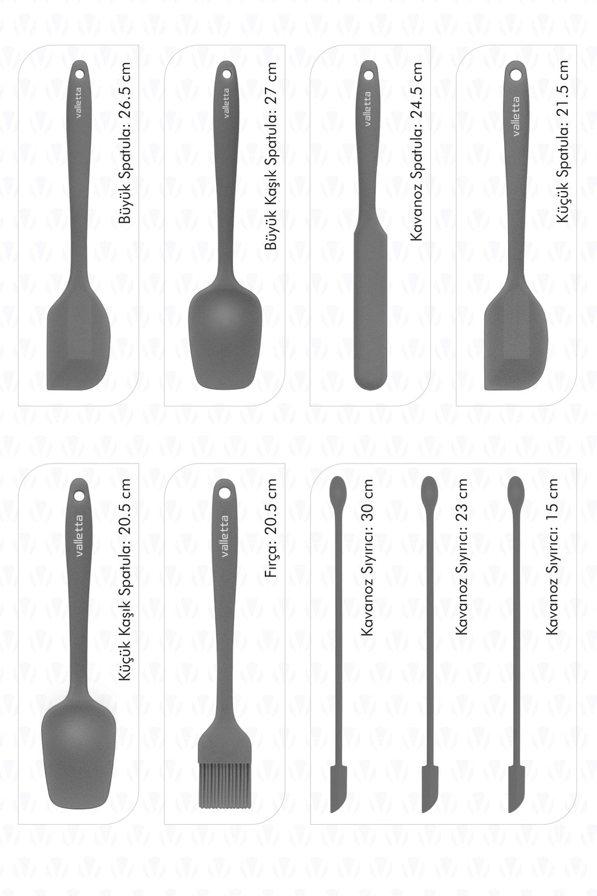 Drongo Jar Scraper Silicone Spatula Set 9 Pcs. Gray