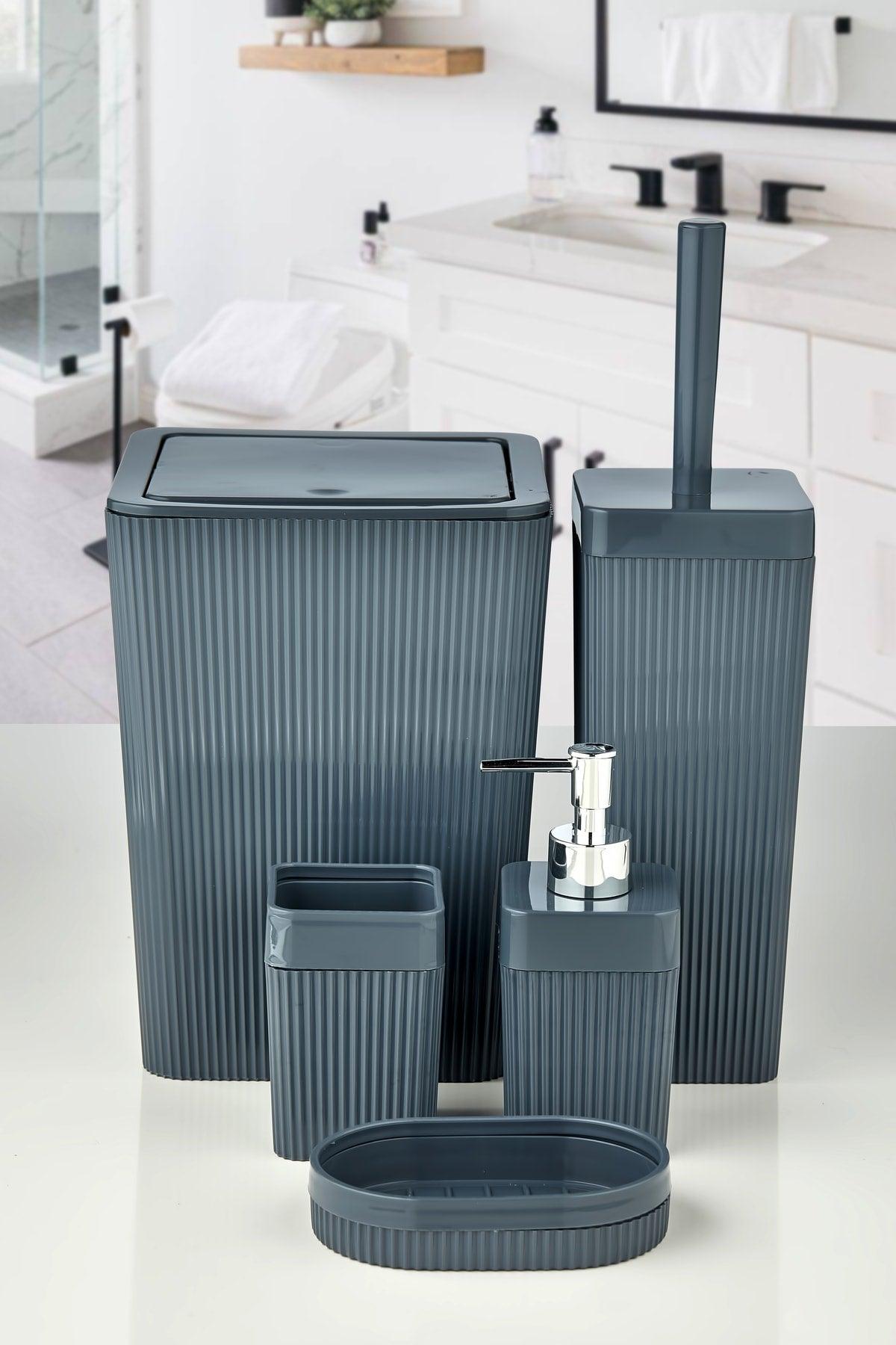 5 Piece Square Striped Bathroom Set Anthracite - 5 Piece Luxury Bathroom Set - Swordslife