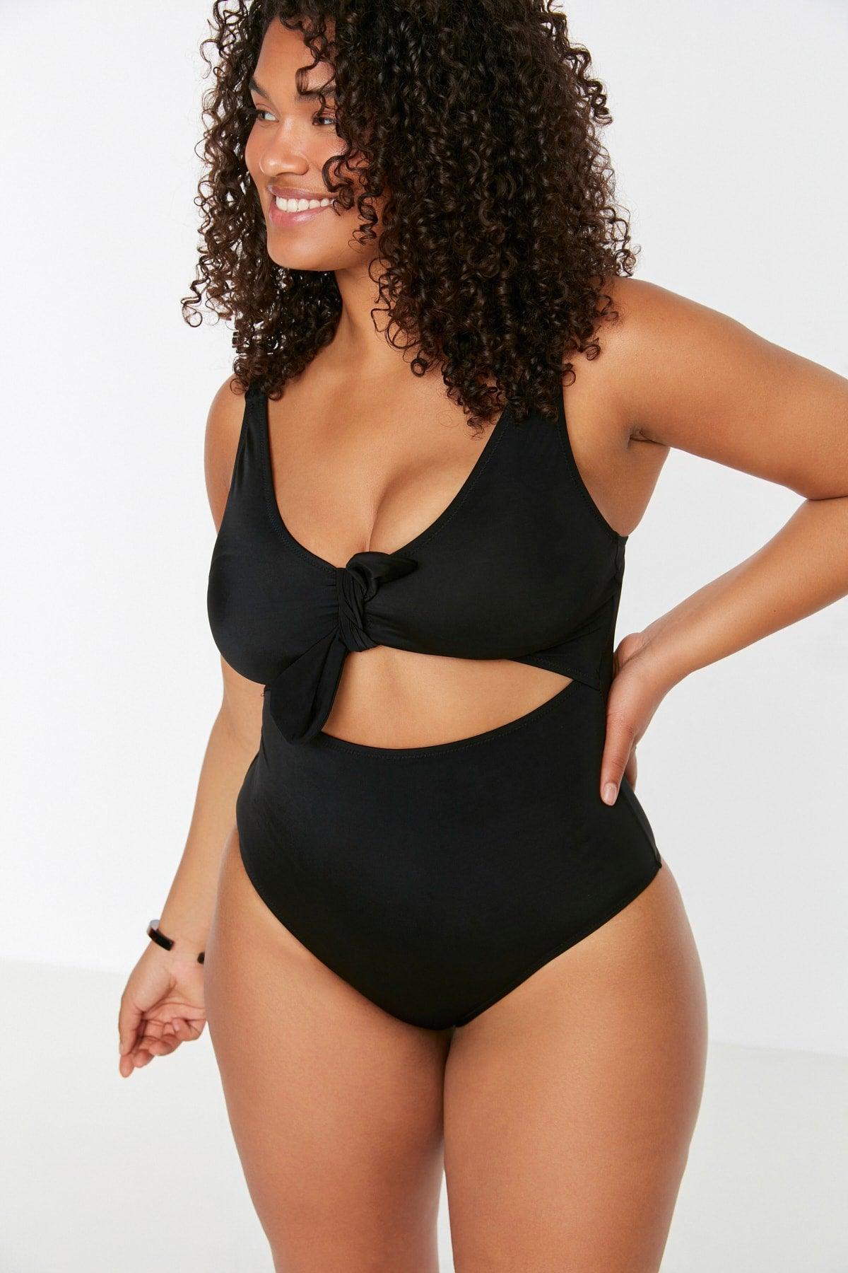 Black Cut Out Tie Detailed Swimsuit TBBSS22MA0302 - Swordslife