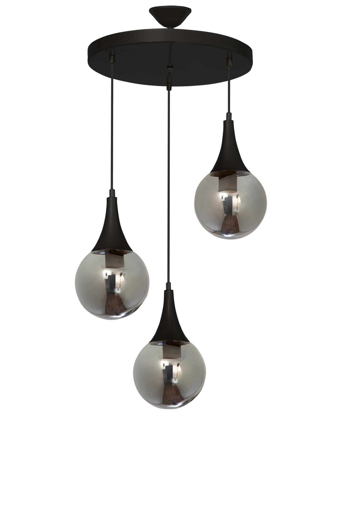 Damla 3-Piece Black Round Smoked Glass Pendant Lamp Chandelier