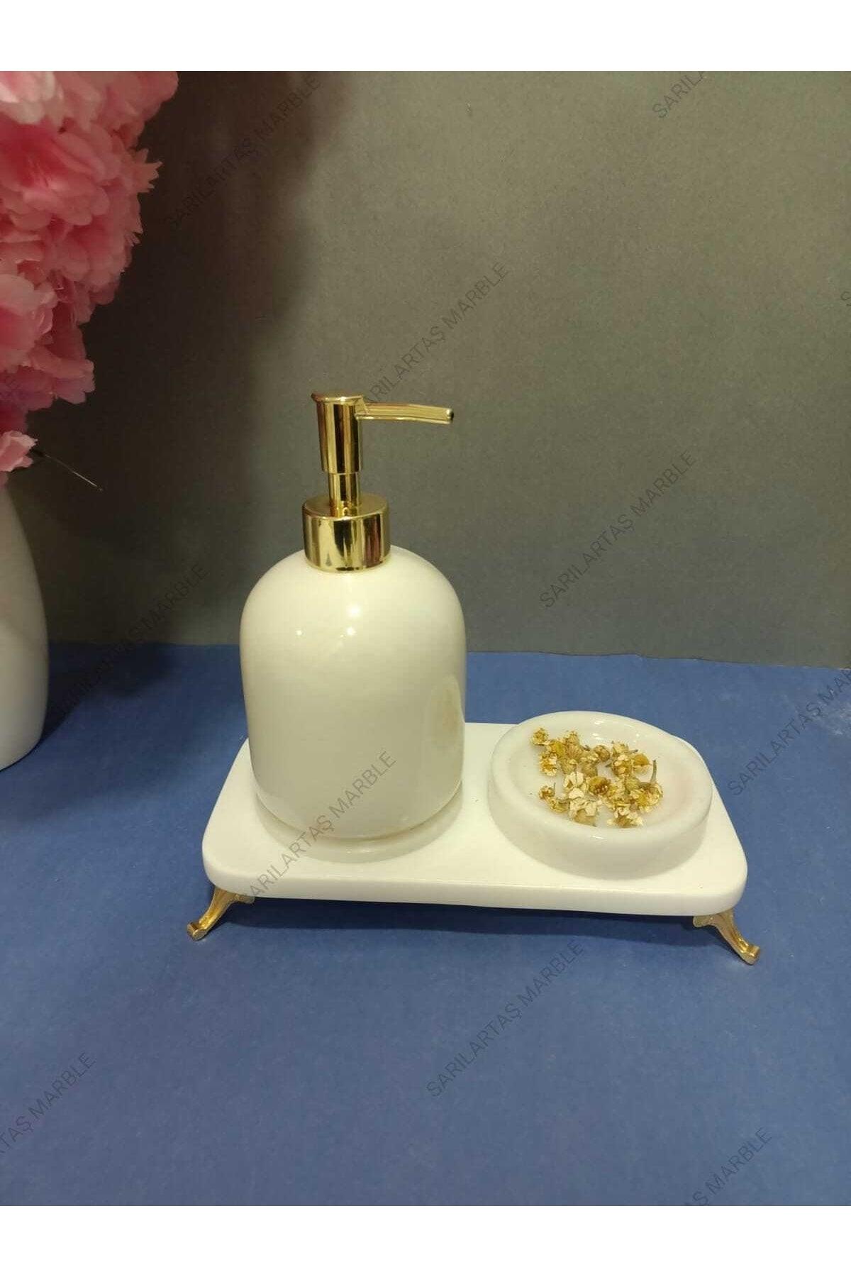 Pcs Natural Marble Bathroom Set- Gold Liquid Soap Dispenser + Solid Soap Dispenser - Swordslife