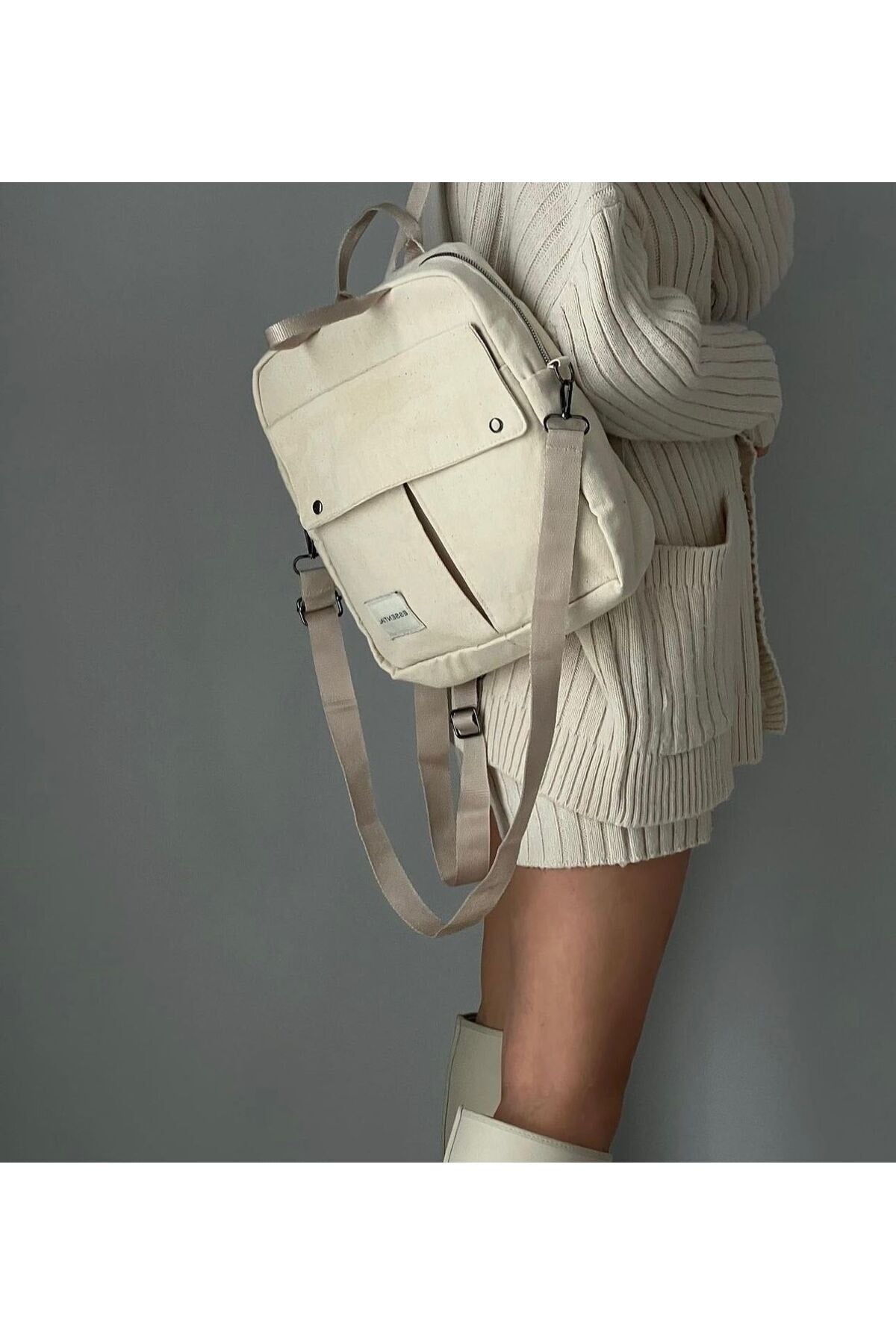 Unisex Organic Canvas Backpack And Arm Bag