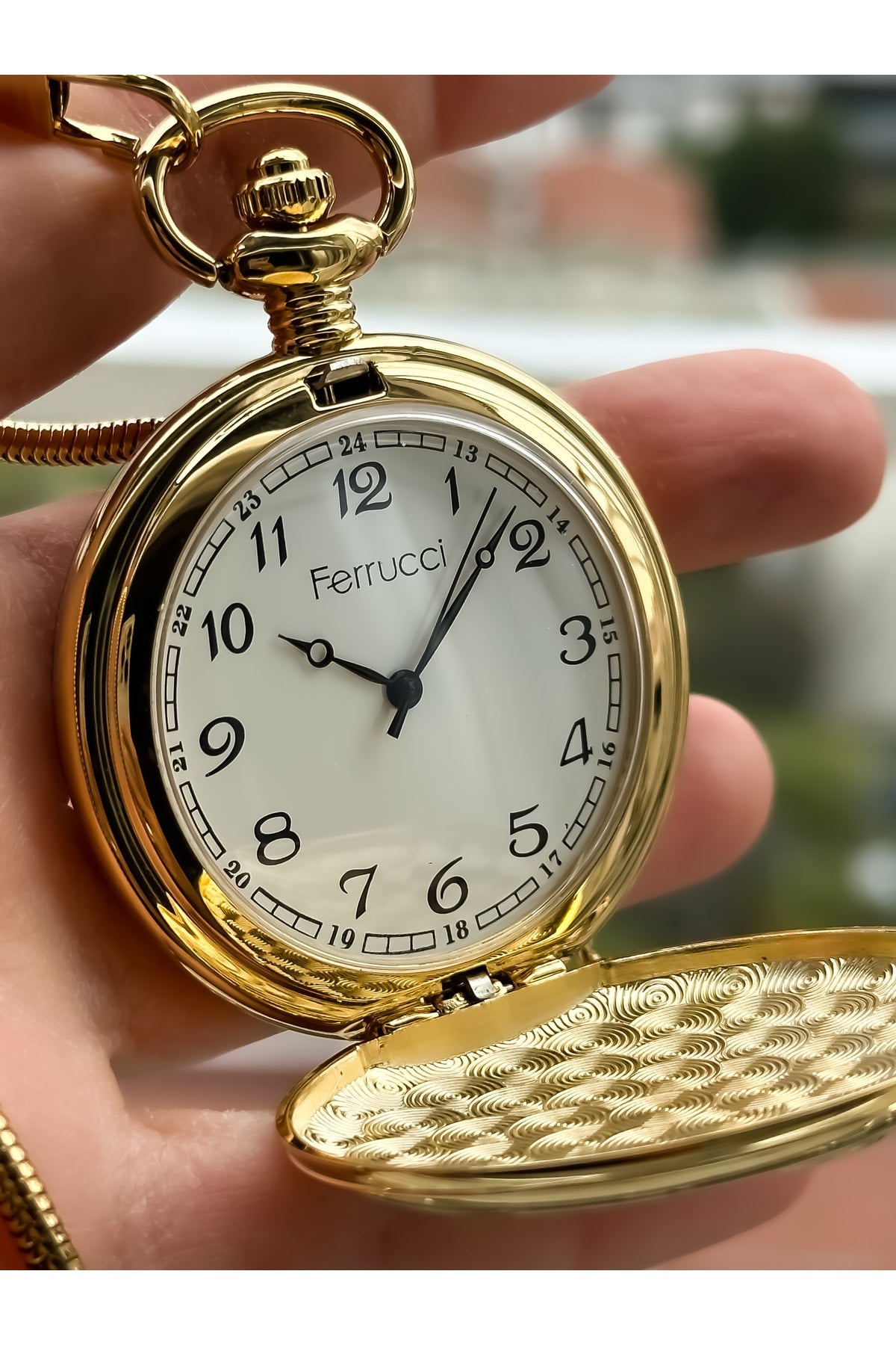 2 Years Warranty Retro Gold Yellow Numeral Pocket Watch + Rosary, Bracelet
