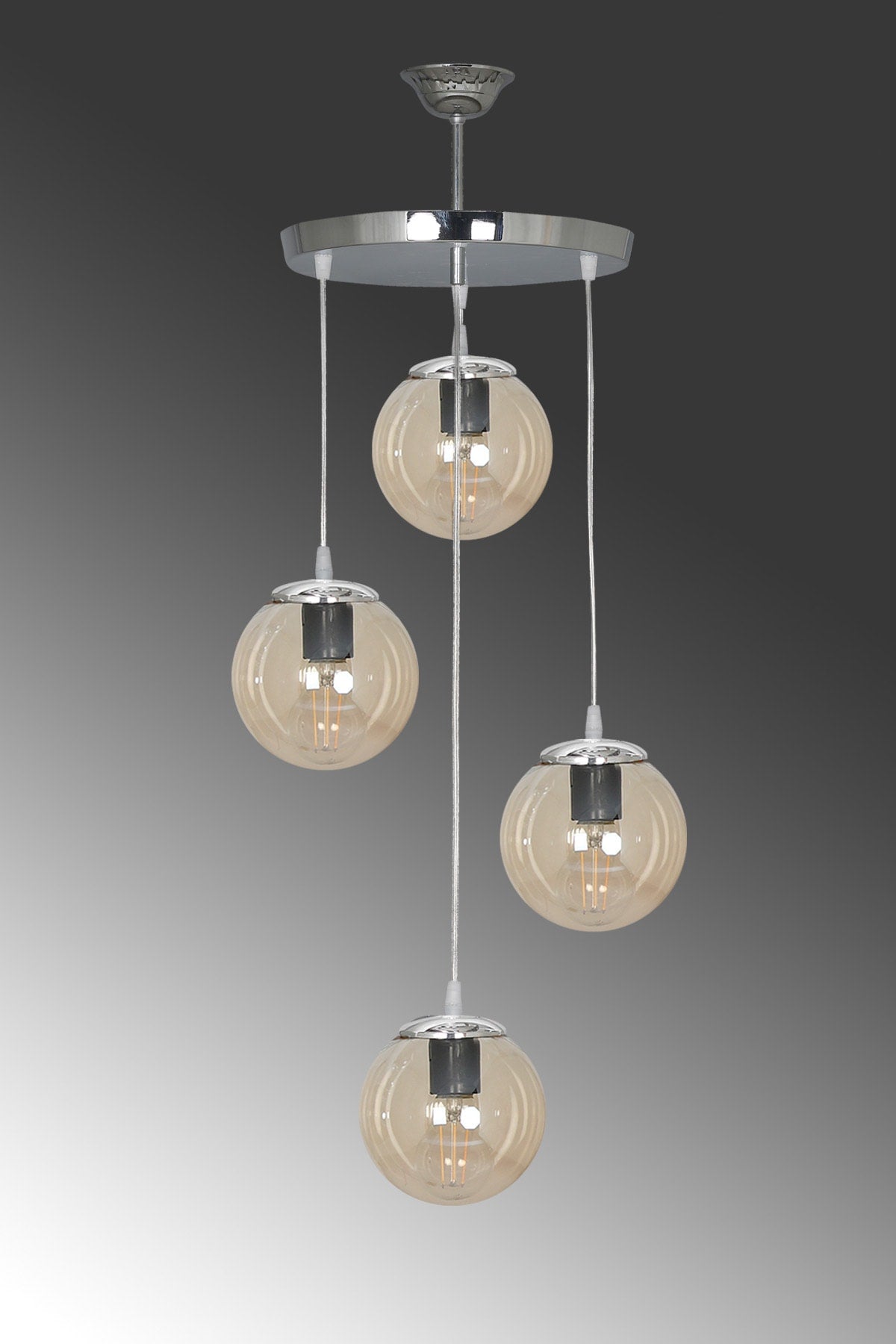 Pendant Lamp Tray Silver 4-Piece Honey Glass Chandelier