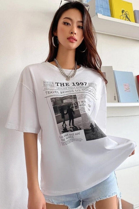Women's White 1997 Printed Oversize T-shirt - Swordslife