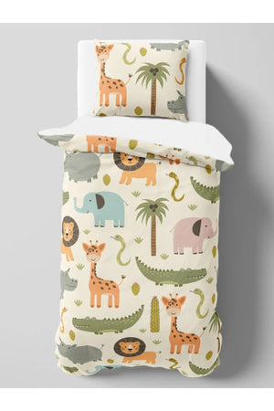 Satin Cotton Safari Patterned Animal Themed Kids Room Kids Bed Linen Set