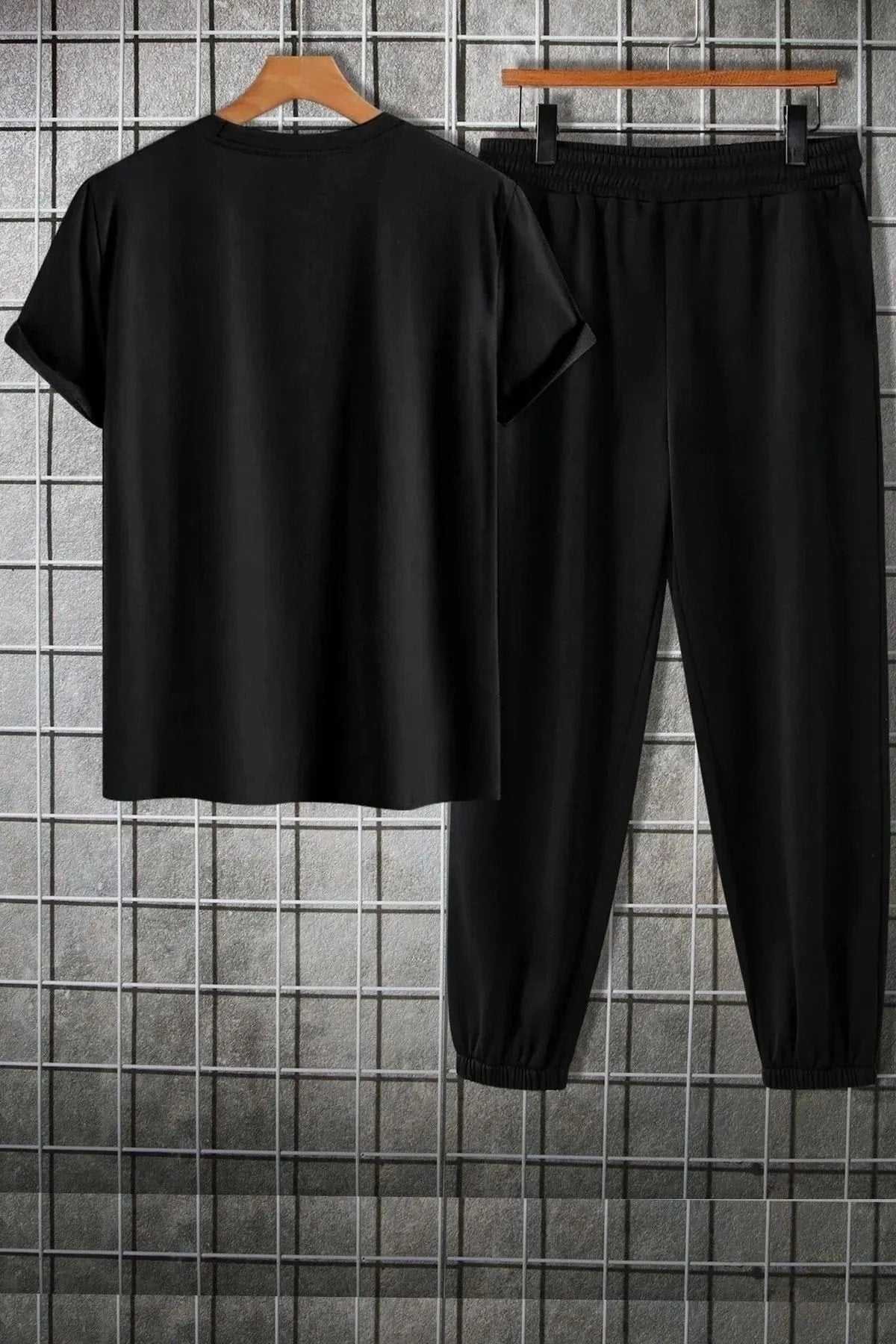 Men's Black Vertical Oversize Tracksuit T-Shirt Set