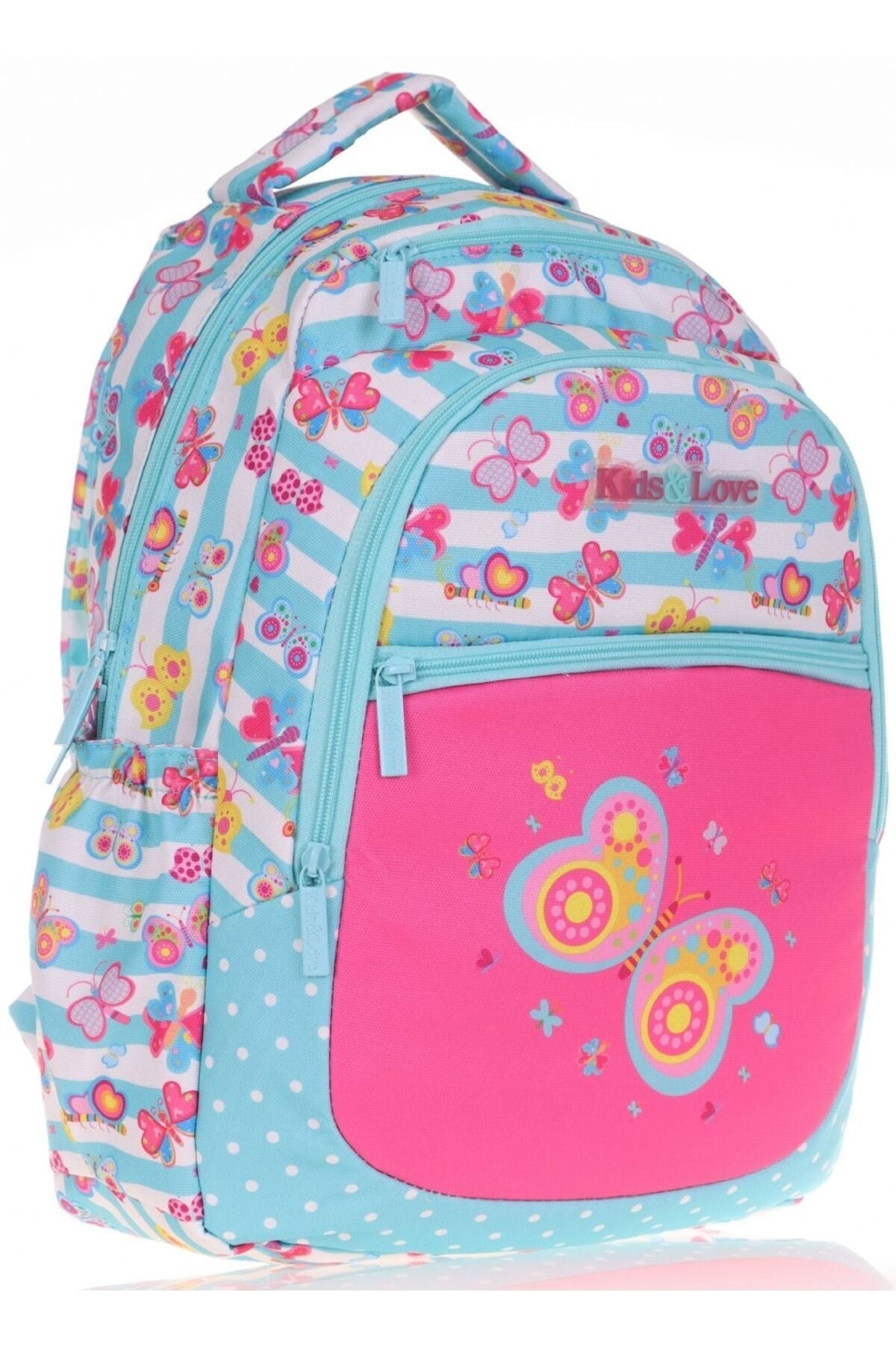 Kids&Love Pink-Turquoise Butterfly Primary School Bag and Lunch Set - Girls