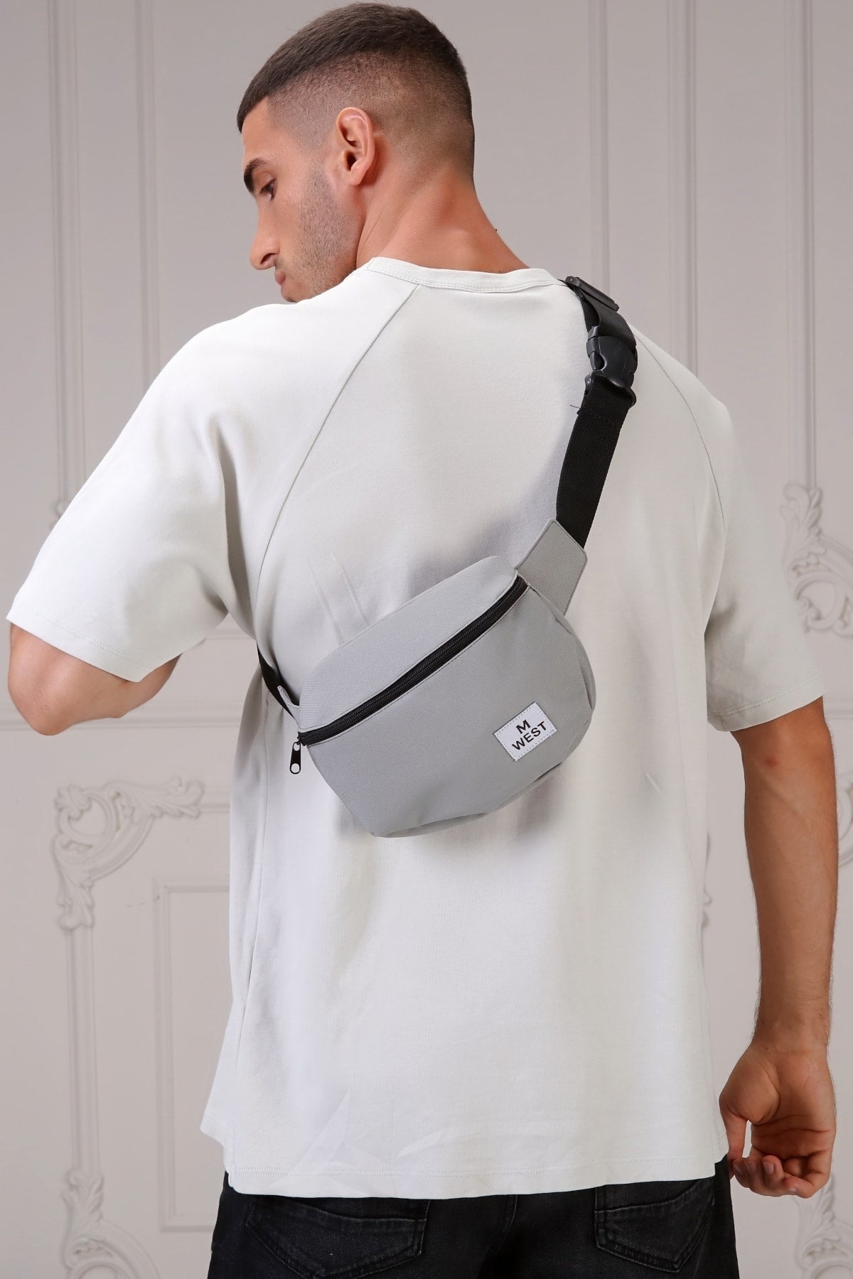 Unisex Gray Single Compartment Waist And Shoulder Bag