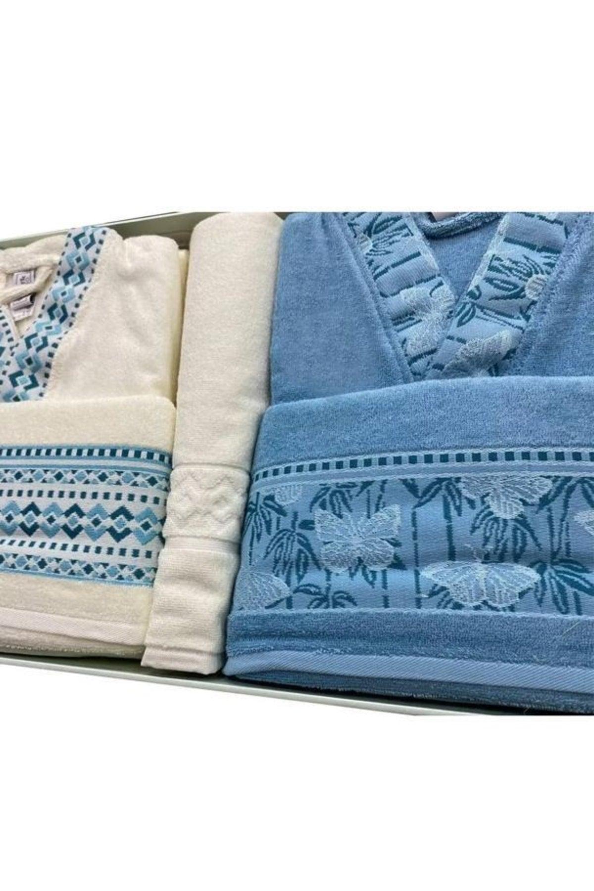 Bathrobe Set Boutique Dream Happy Set Family Set 5 Pieces Blue-cream - Swordslife