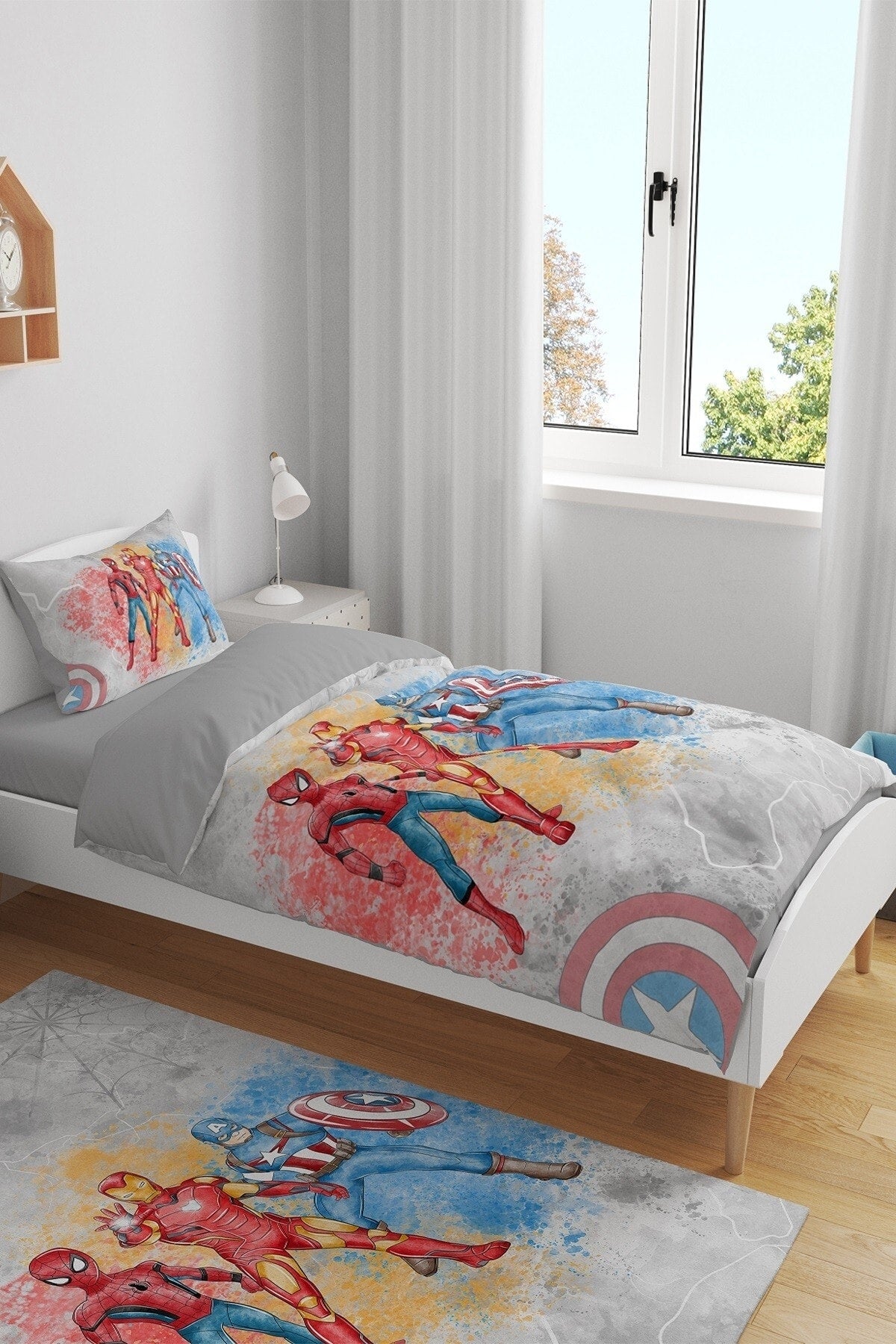 Gray Superheroes Patterned Single Baby Kids Duvet Cover Set