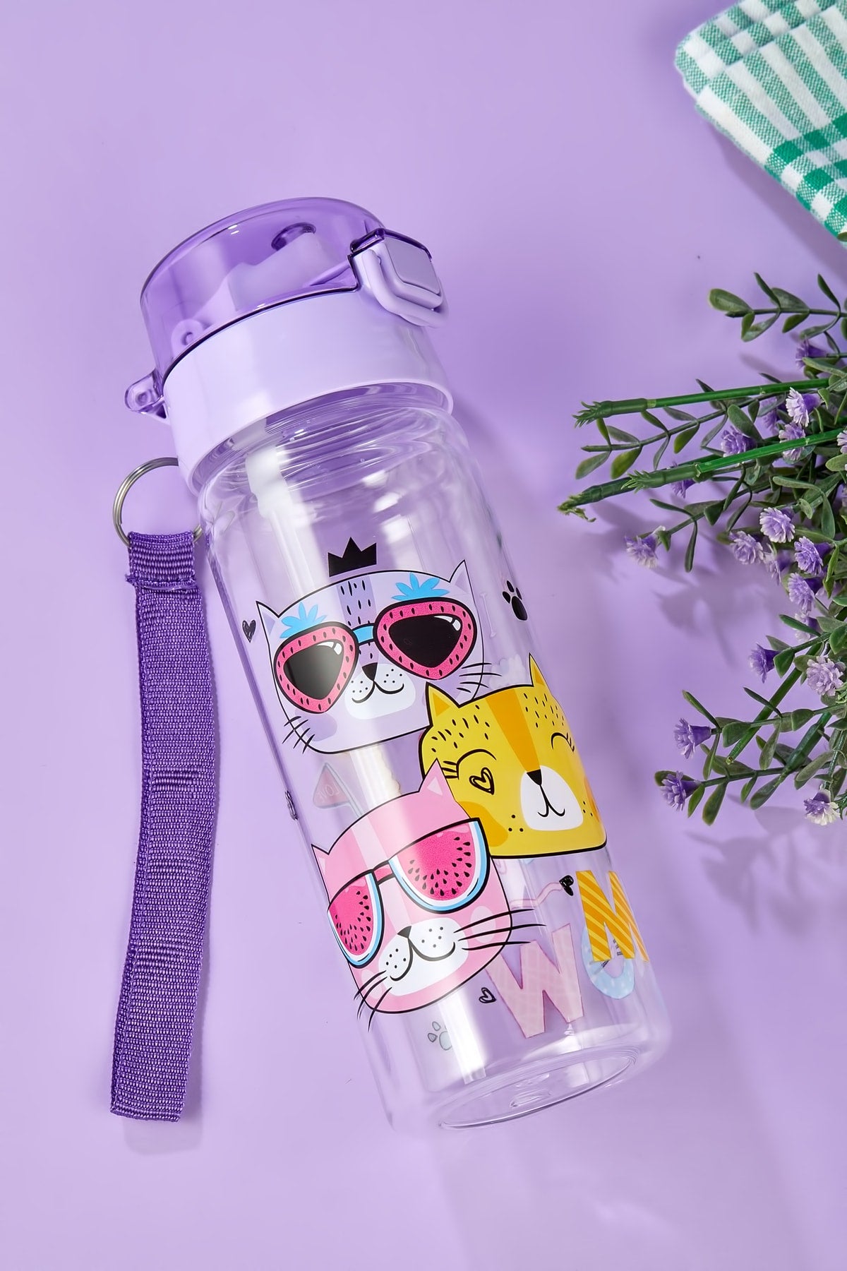 Healthy Polycarbonate Flask 500 Ml, Flask With Straw 500 Ml Cats