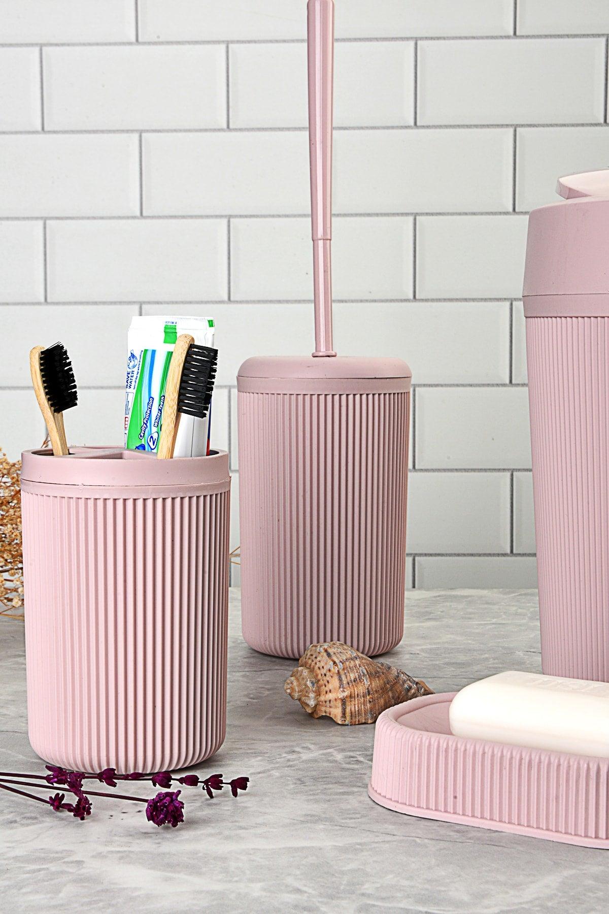 Pink Striped Bathroom Set of 5 - Swordslife