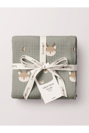 Forest Deer Organic Crinkle Square Muslin Cover 100 X 100 Cm