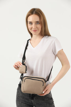 Mink U4 Canvas Women'S Cross Shoulder Bag With 2 Compartments And Wallet With Adjustable Strap B:17 E:22 G:12