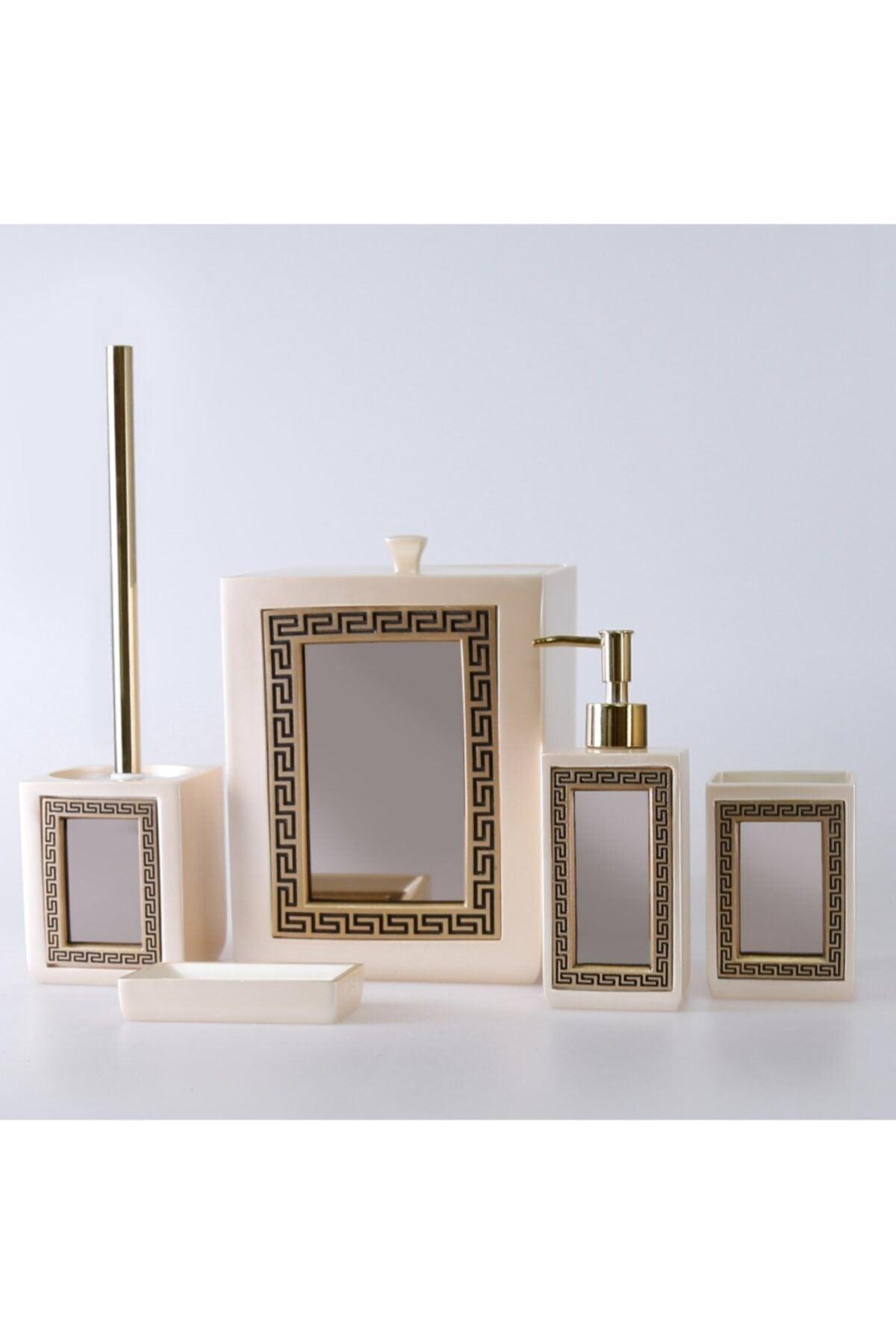 Veroni Pearl-gold Mirrored 5-Piece Polyester Bathroom Set - Swordslife