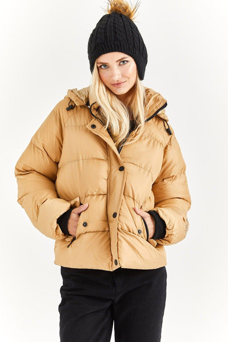 Women's Mink Hooded Print Detail Down Jacket - Swordslife