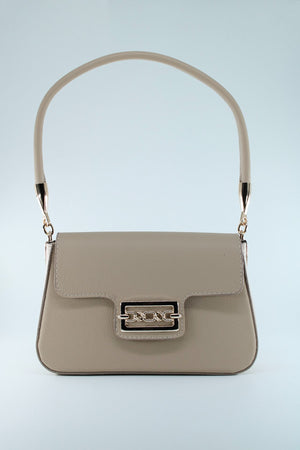 Women'S Beige Textured Magnet Clamshell Lined Hand And Arm Bag