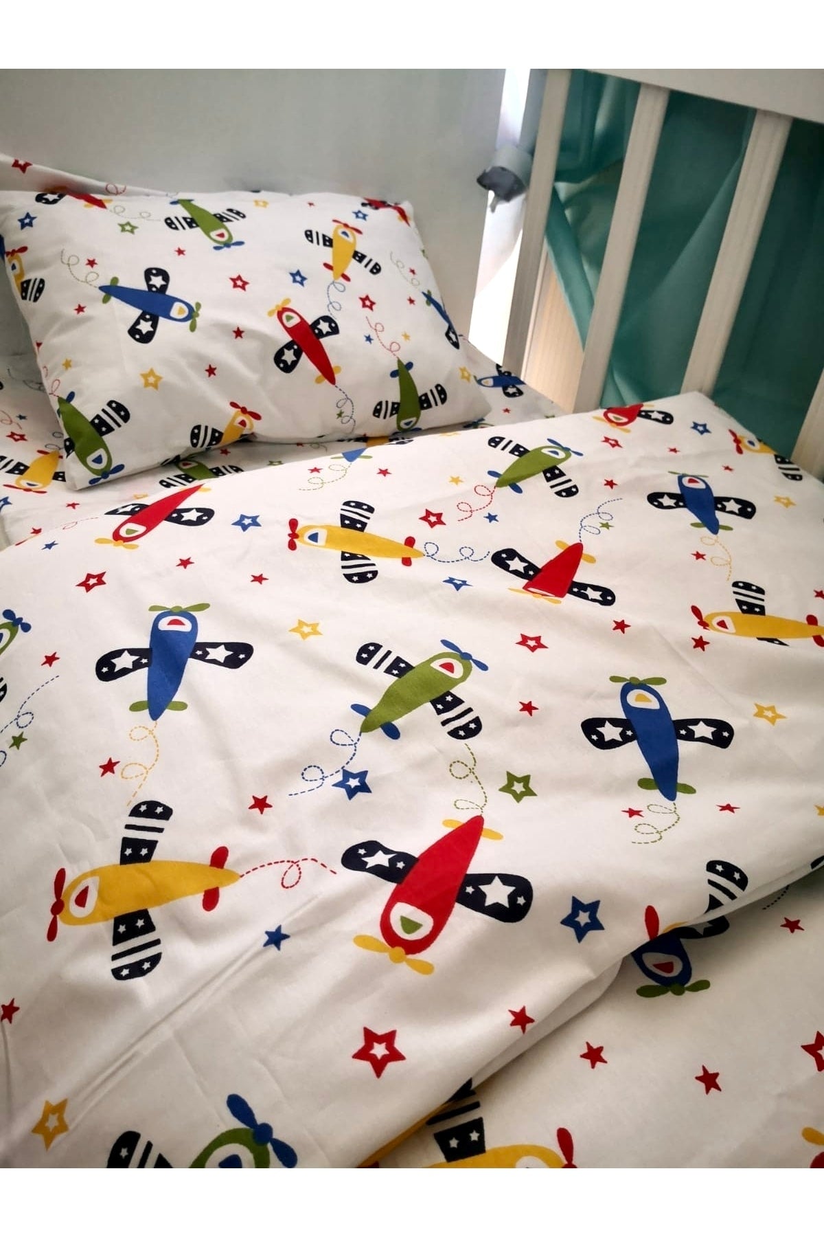 100% Cotton Baby Boy Duvet Cover Set 100x150 Airplane Pattern