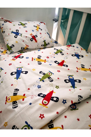 100% Cotton Baby Boy Duvet Cover Set 100X150 Airplane Pattern