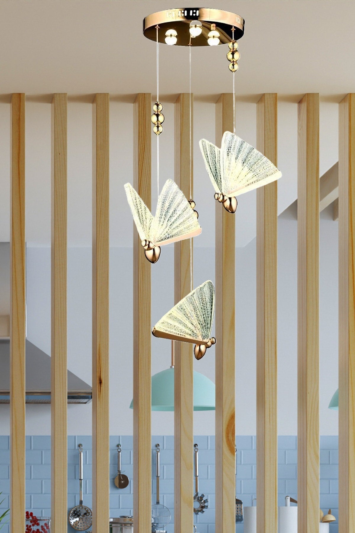 Elegance Modern Butterfly Design Triple Pendant Lamp LED Chandelier Rose Gold Yellow Great Visual