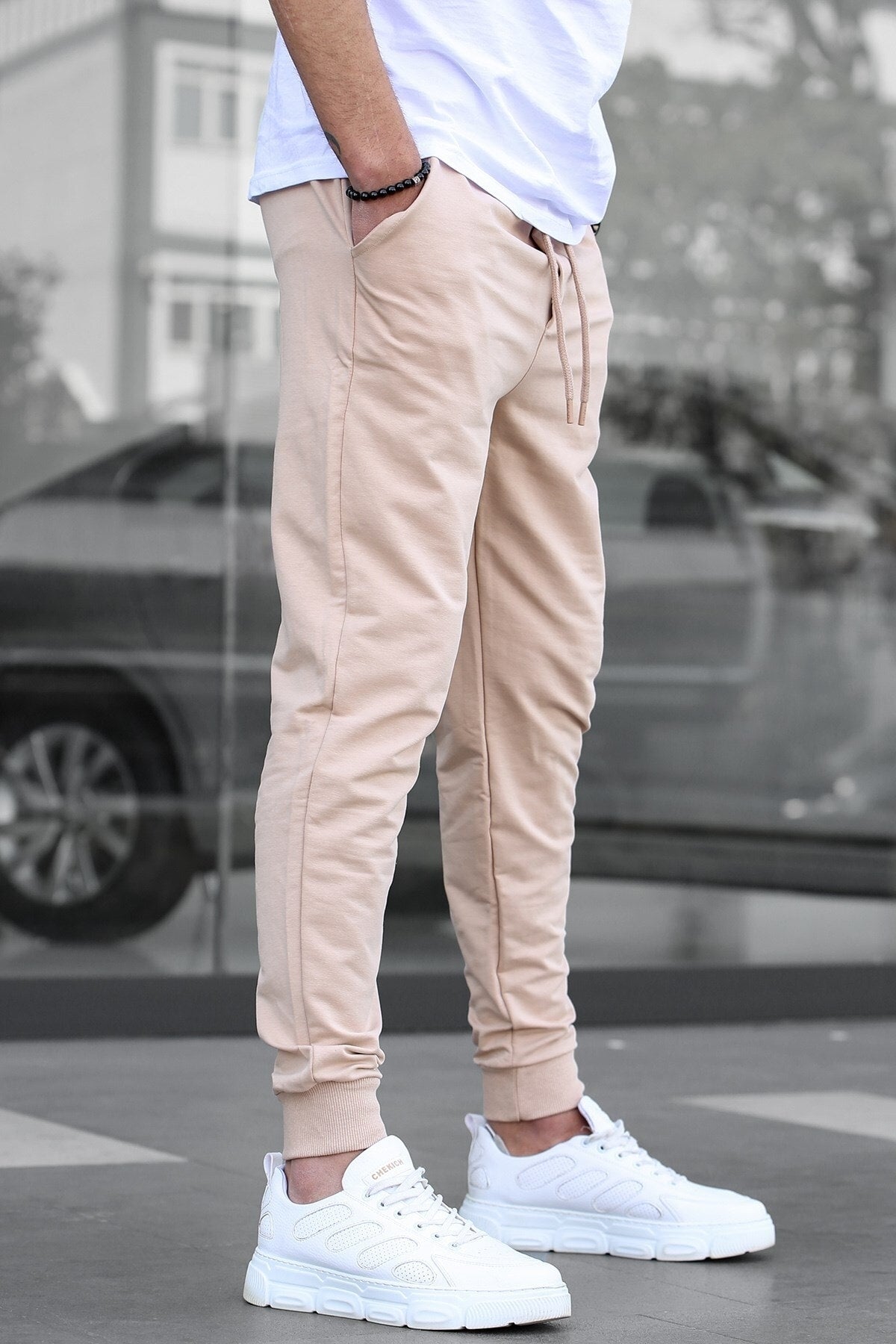 Men's Beige Elastic Tracksuit 4821