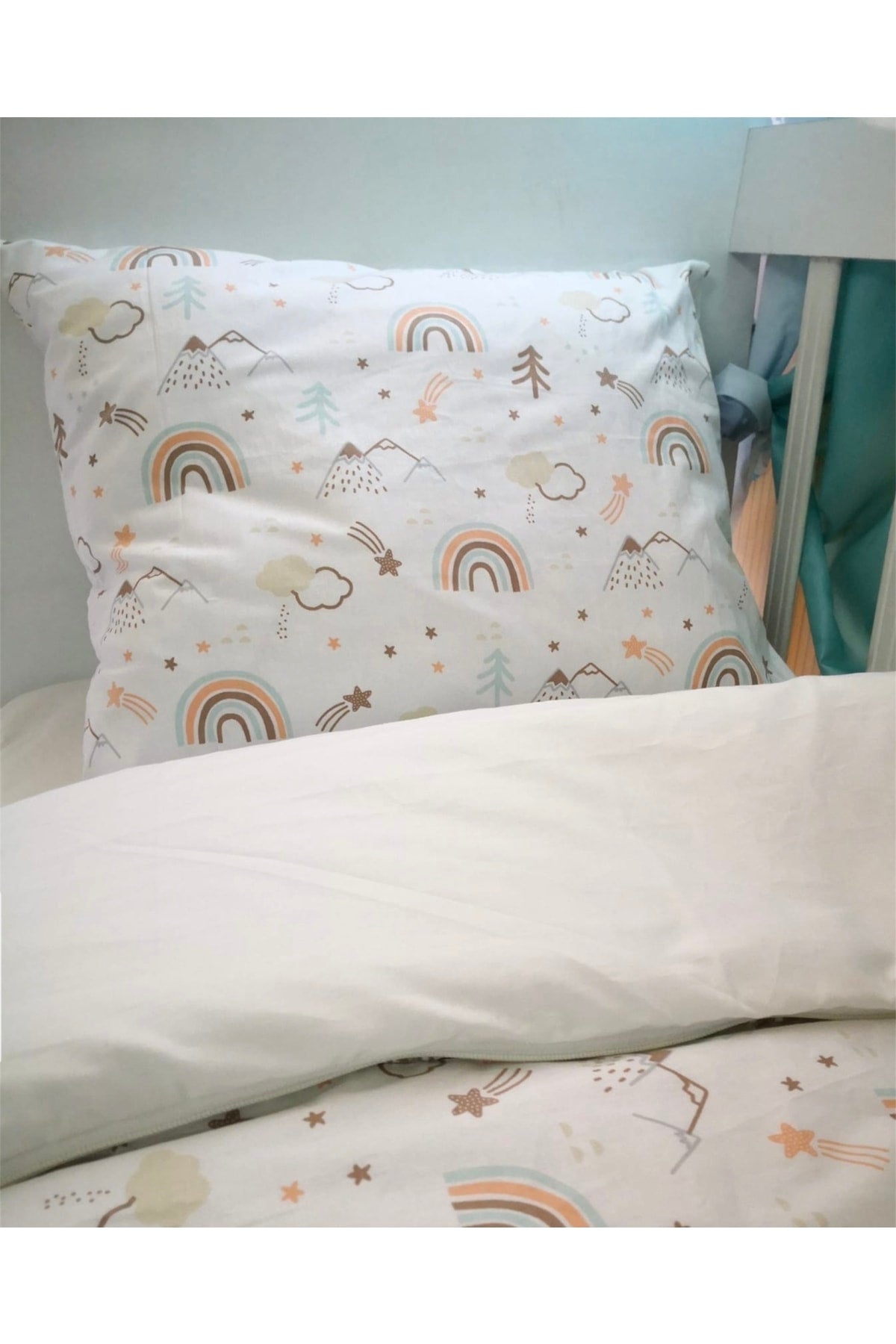 Kids Duvet Cover Set 120X200 For Bedding Brown Rainbow Cream (Without Comforter)