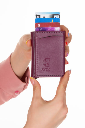 Men'S Vegan Leather Black Cash Money Compartment Sliding Mechanism Wallet Card Holder