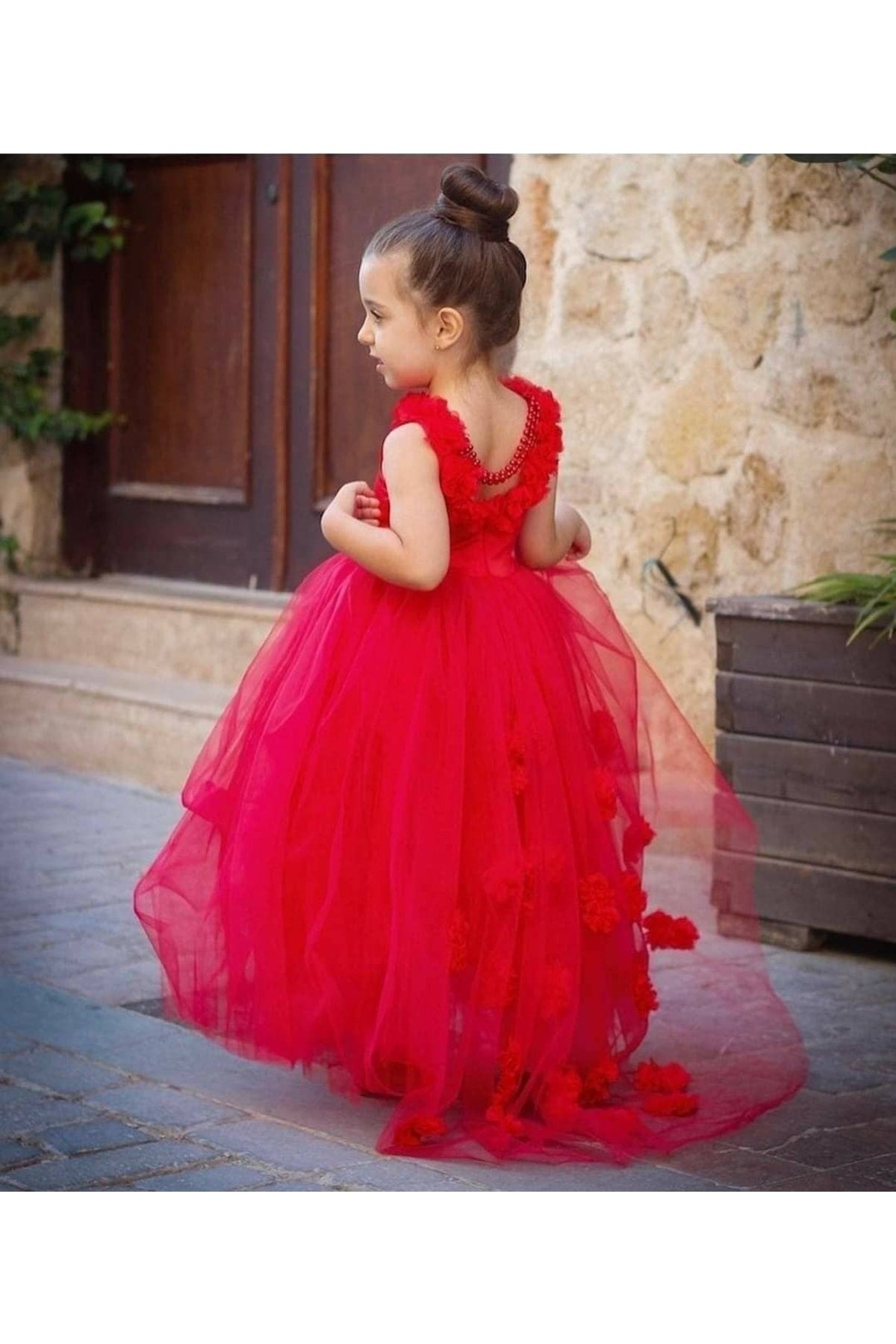 Kids Evening Dress With Tailed Floral (4 Color Options)