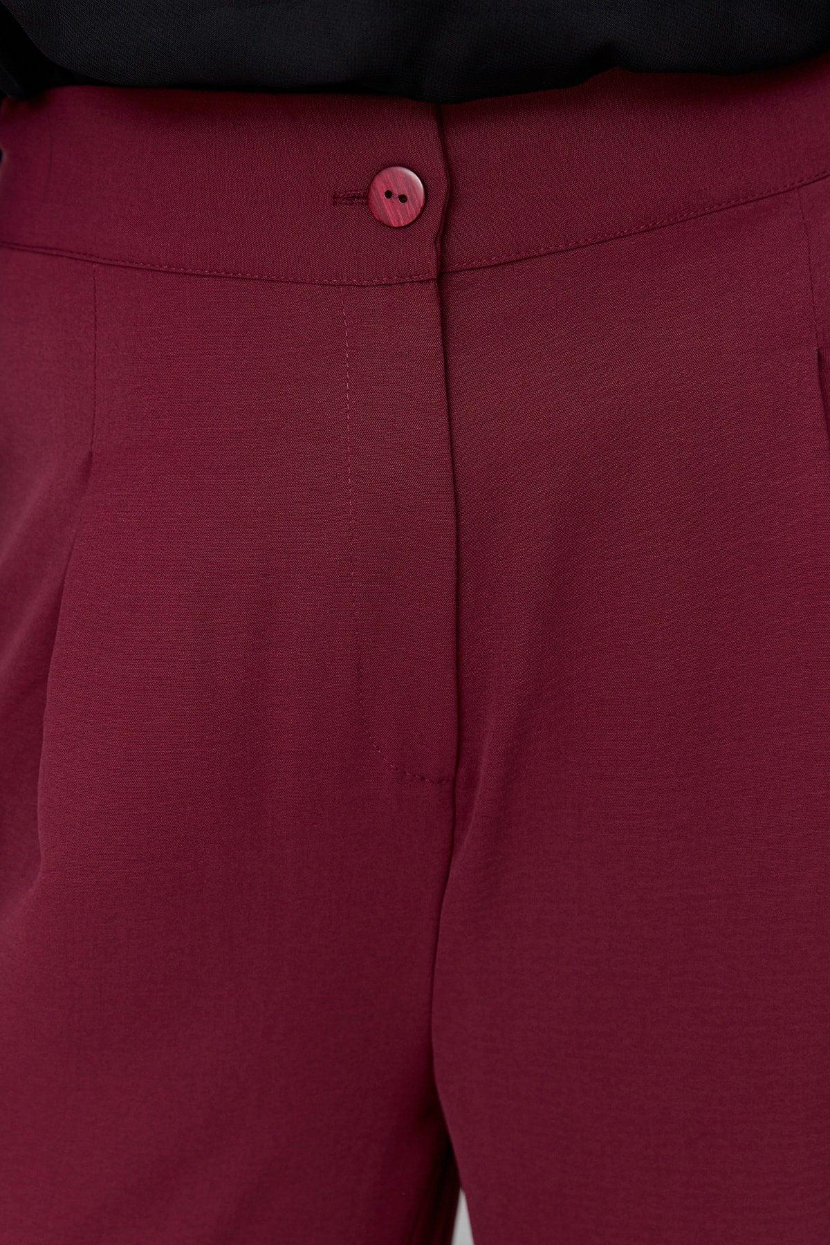 Claret Red High Waist Pleated Woven Trousers TBBSS22PL0448 - Swordslife