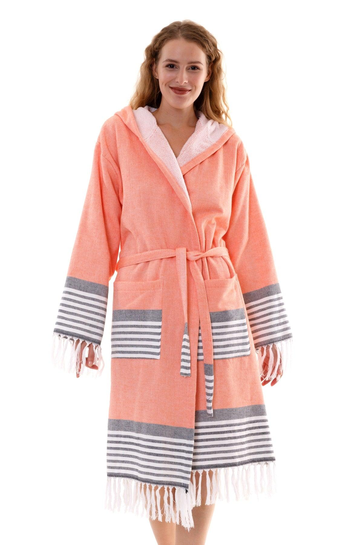 Cotton Hooded Unisex Orange Towel Loincloth Bathrobe | Large Size Bathrobe(SML-XL-2XL-3XL-4XL) - Swordslife