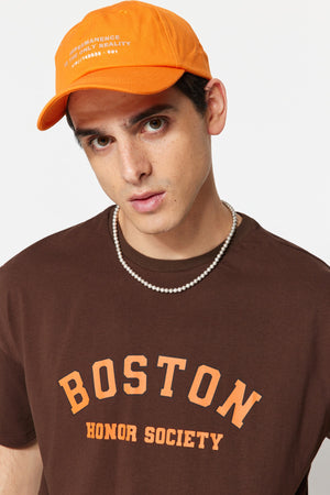 Brown Men'S Oversize Crew Neck Short Sleeve City Printed 100% Cotton T-Shirt Tmnss21Ts1217