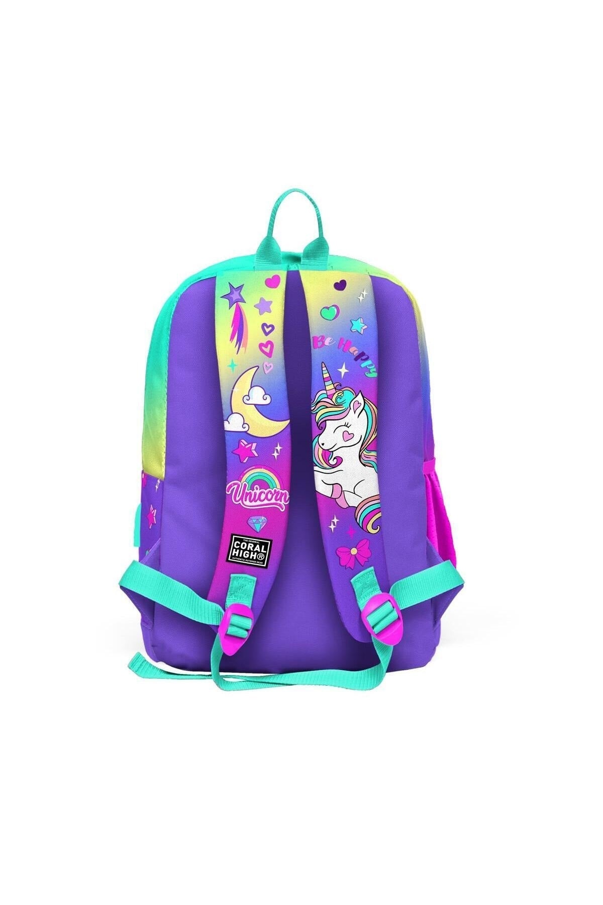 Kids Lavender Water Green Unicorn Patterned Usb 3 Pcs School Bag Set
