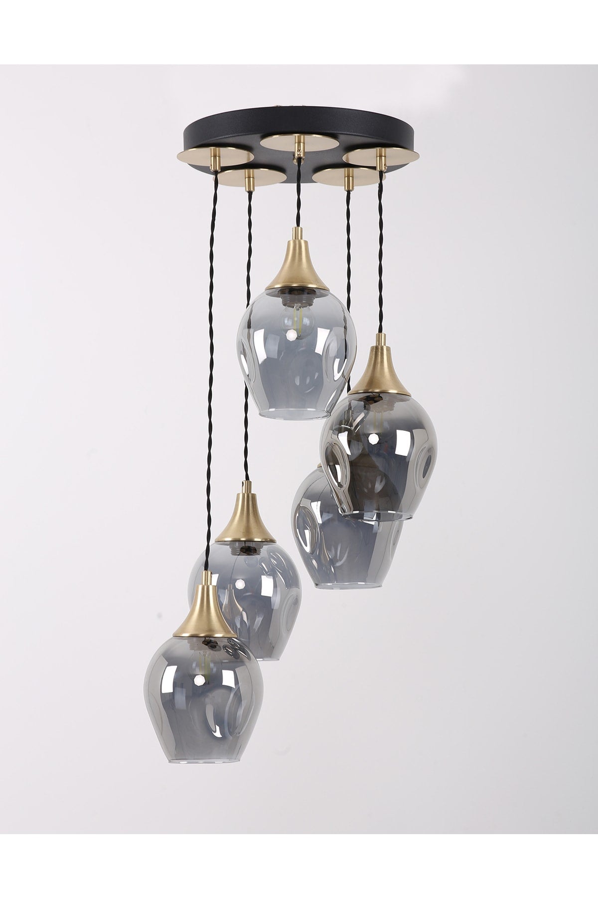 Marlo 5-Piece Black Antique Smoked Glass Pendant Lamp Chandelier