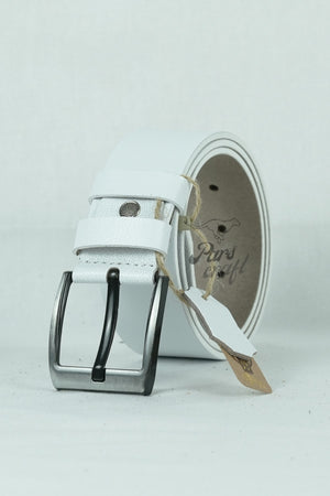 Genuine Buffalo Leather Men'S Belt 4.5 Cm White Jeans Sport Belt