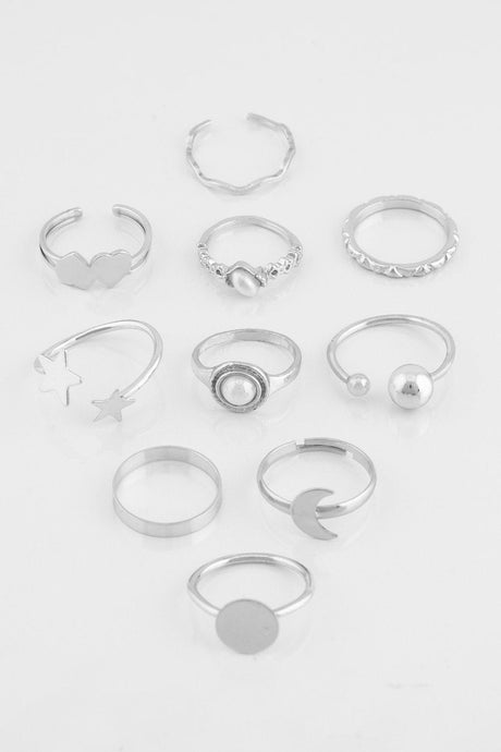 Pearl Detailed Star And Crescent Figure 10 Ring Combination 006 - Swordslife
