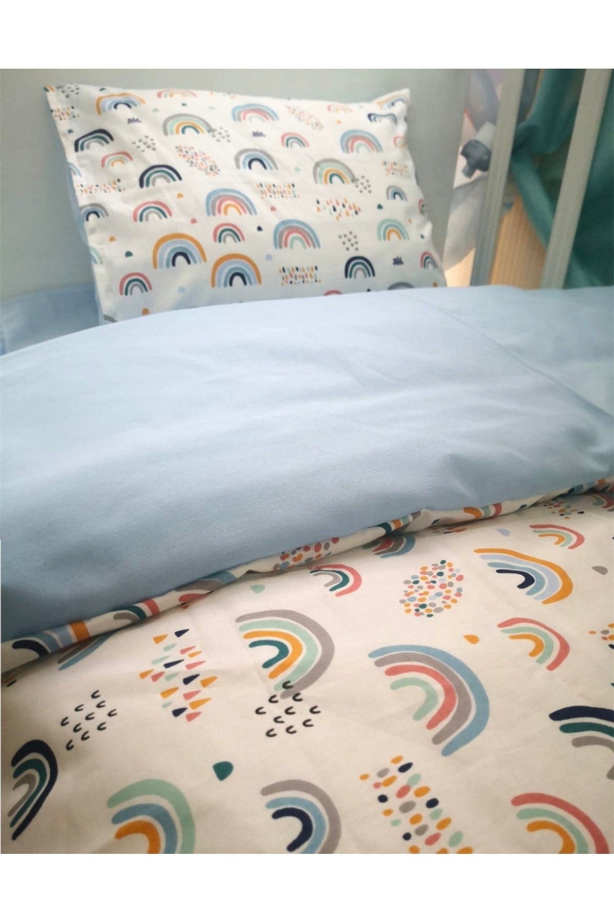 Baby Kids Bedding Set 70x110 Rainbow Blue For Park Crib